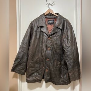 Vintage GIVERNY Men Size XL Brown Soft Leather Long Sleeve Lined Jacket